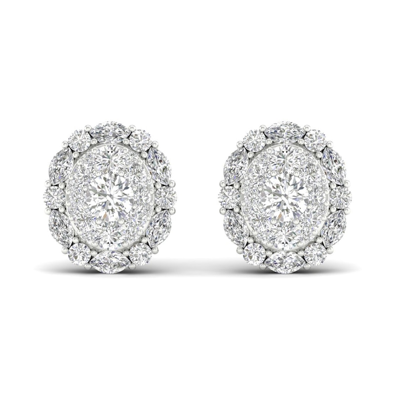 Diamond Stud Earrings 1-1/2 ct tw Round/Marquise 14K White Gold