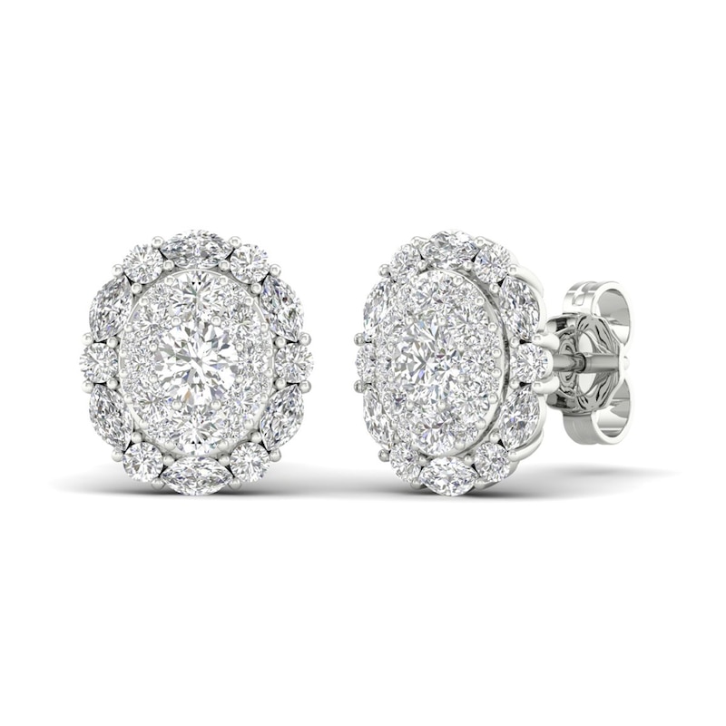 Diamond Stud Earrings 1-1/2 ct tw Round/Marquise 14K White Gold