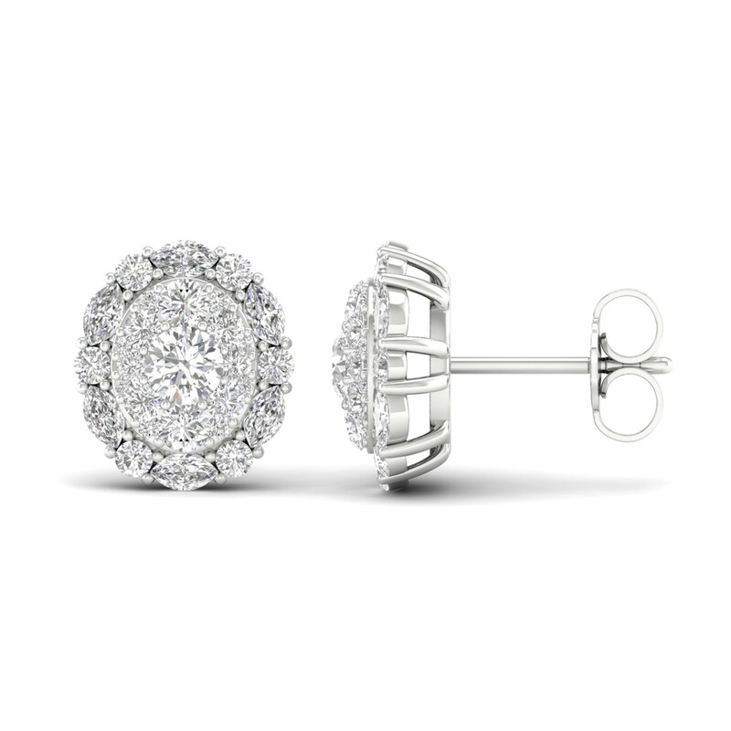 Diamond Stud Earrings 1-1/2 ct tw Round/Marquise 14K White Gold