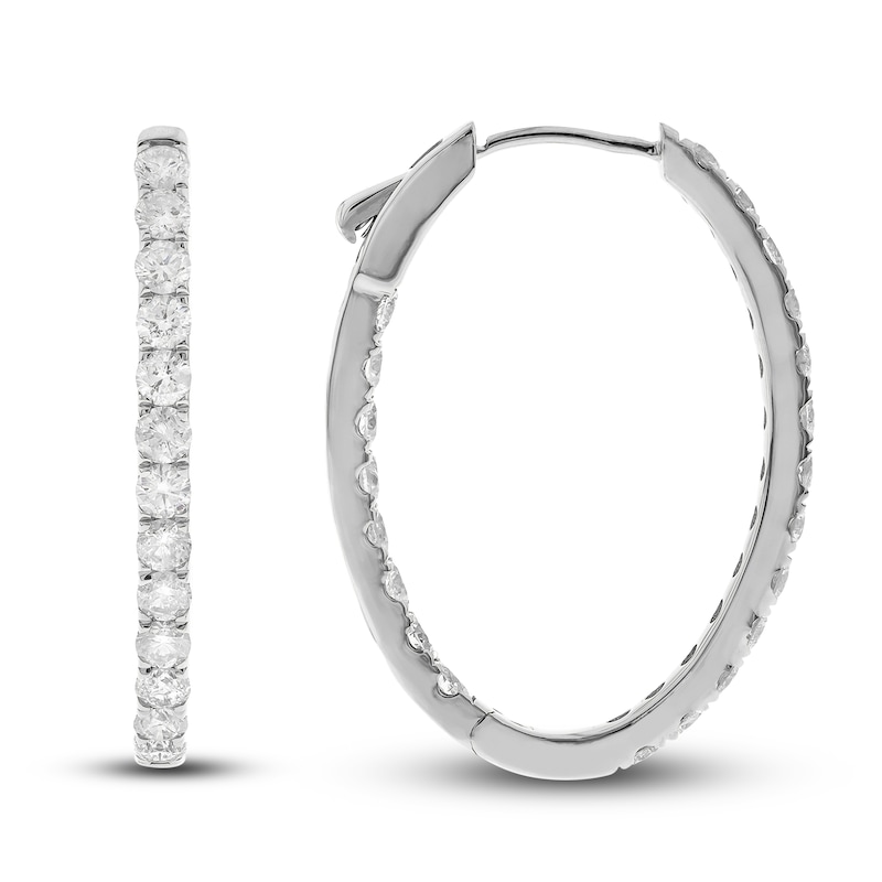 Diamond Hoop Earrings 3 ct tw Round 14K White Gold