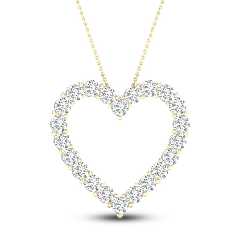 Main Image 1 of Lab-Grown Diamond Heart Necklace 2 ct tw Round 14K Yellow Gold