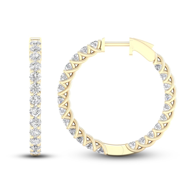 Main Image 3 of Lab-Grown Diamond Hoop Earrings 3 ct tw Round 14K Yellow Gold