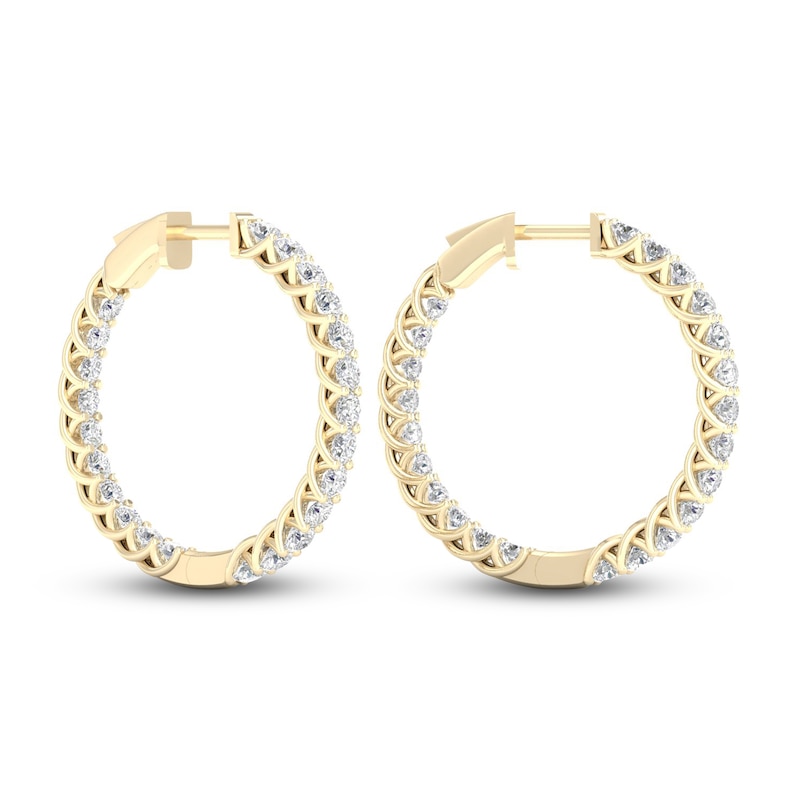 Main Image 4 of Lab-Grown Diamond Hoop Earrings 3 ct tw Round 14K Yellow Gold