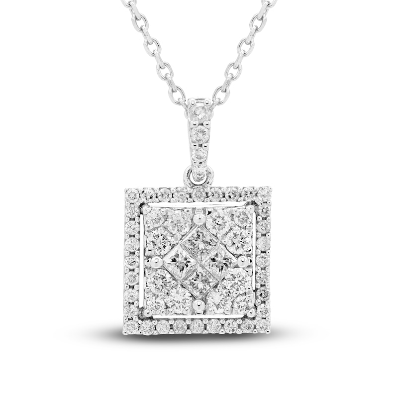 Main Image 1 of Diamond Pendant Necklace 1/2 ct tw Princess/Round 10K White Gold 18"