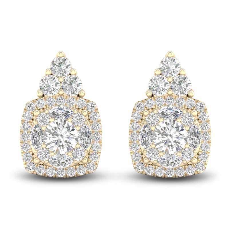 Diamond Stud Earrings 1-1/2 ct tw Round/Marquise 14K Yellow Gold