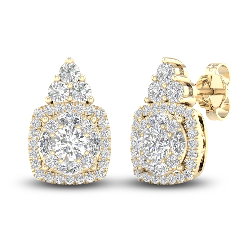 Diamond Stud Earrings 1-1/2 ct tw Round/Marquise 14K Yellow Gold