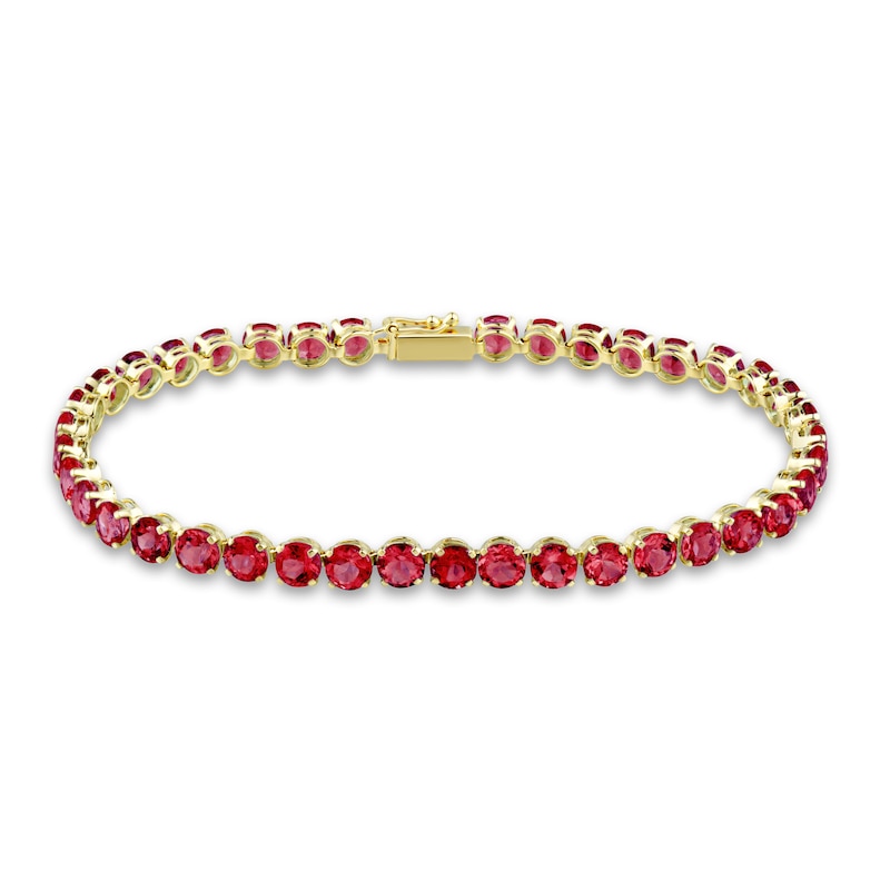 Natural Garnet Tennis Bracelet 10K Yellow Gold 4mm 7"