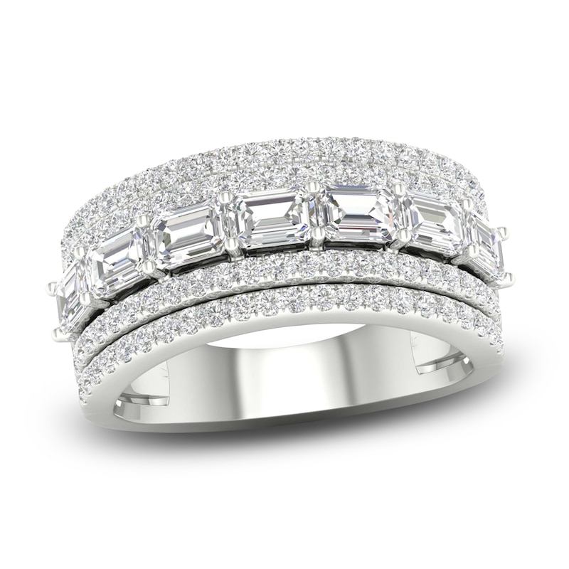 Main Image 1 of Lab-Grown Diamond Ring 2-1/3 ct tw Emerald/Round 14K White Gold