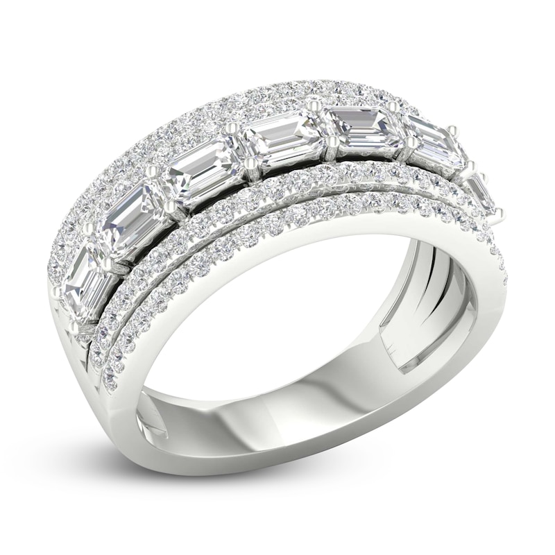 Lab-Created Diamond Ring 2-1/3 ct tw Emerald/Round 14K White Gold