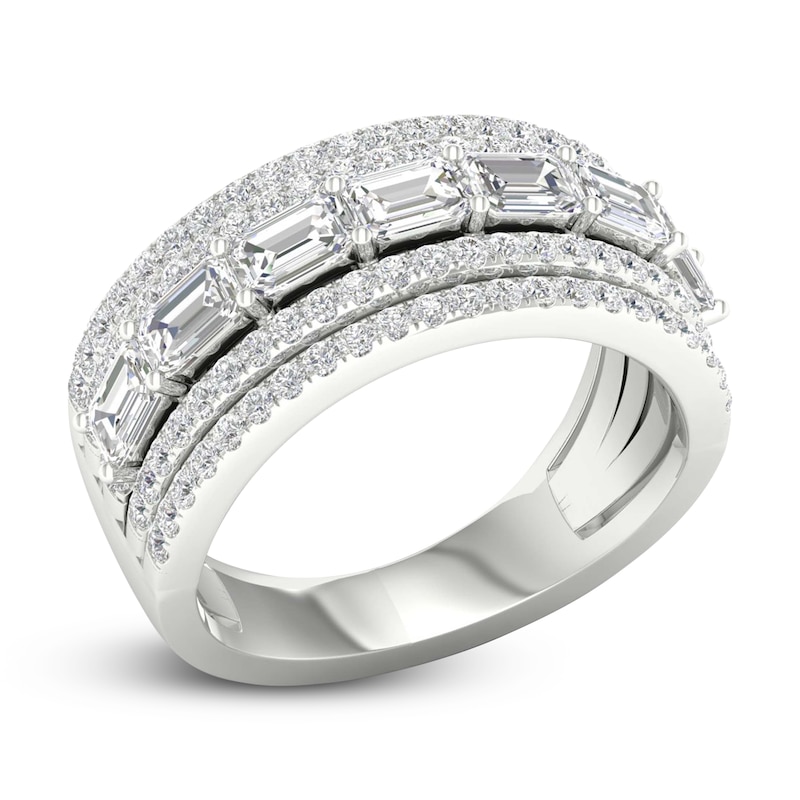 Main Image 2 of Lab-Grown Diamond Ring 2-1/3 ct tw Emerald/Round 14K White Gold