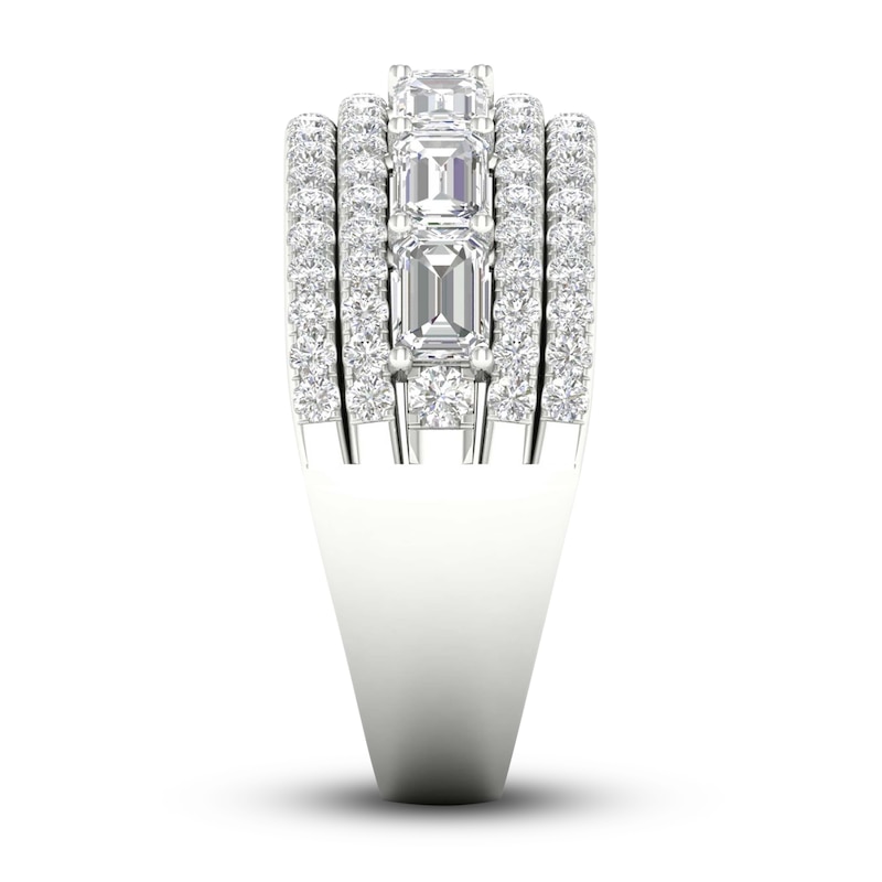 Main Image 3 of Lab-Grown Diamond Ring 2-1/3 ct tw Emerald/Round 14K White Gold