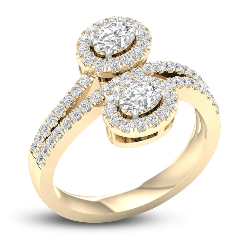 Main Image 2 of Lab-Grown Diamond Ring 1 ct tw Oval/Round 14K Yellow Gold