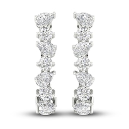 Lab-Created Diamond Hoop Earrings 3-1/5 ct tw Pear/Round 14K White Gold