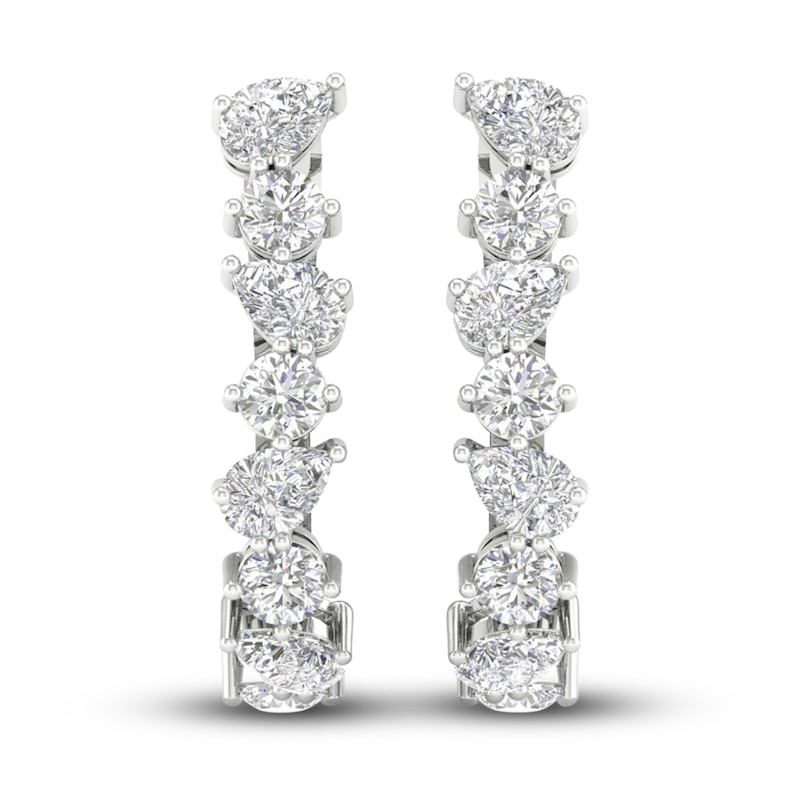 Lab-Created Diamond Hoop Earrings 3-1/5 ct tw Pear/Round 14K White Gold ...