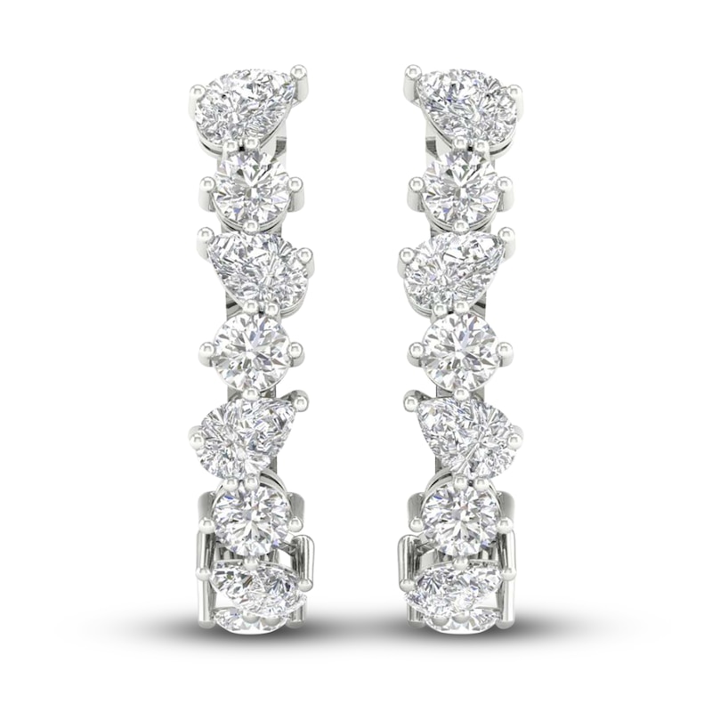 Main Image 1 of Lab-Grown Diamond Hoop Earrings 3-1/5 ct tw Pear/Round 14K White Gold