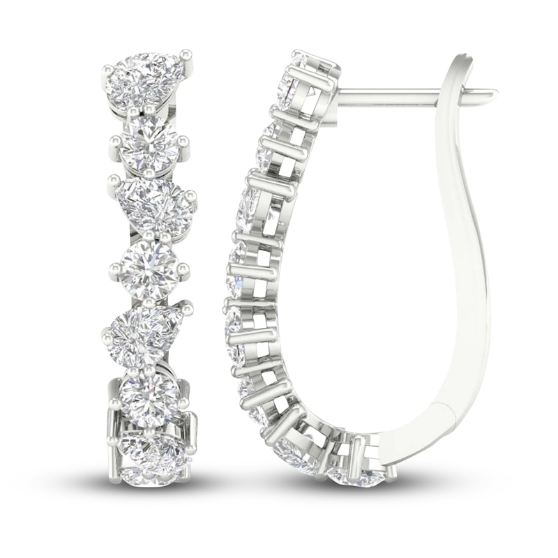 Main Image 2 of Lab-Grown Diamond Hoop Earrings 3-1/5 ct tw Pear/Round 14K White Gold