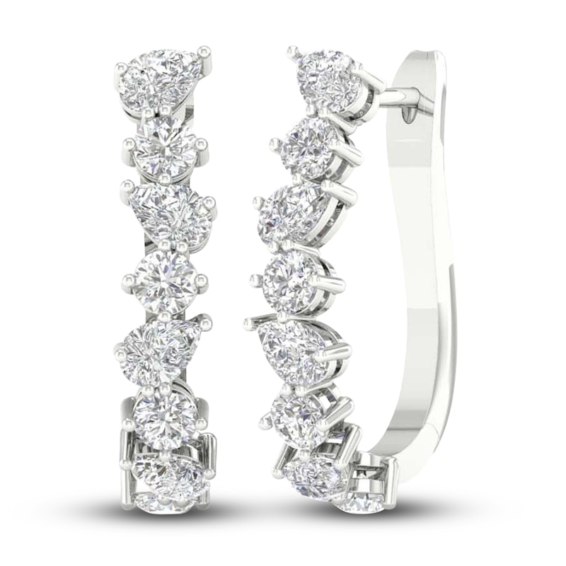 Main Image 3 of Lab-Grown Diamond Hoop Earrings 3-1/5 ct tw Pear/Round 14K White Gold