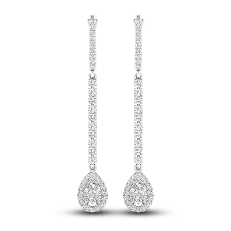 Main Image 1 of Lab-Grown Diamond Dangle Earrings 1-1/2 ct tw Pear/Round 14K White Gold