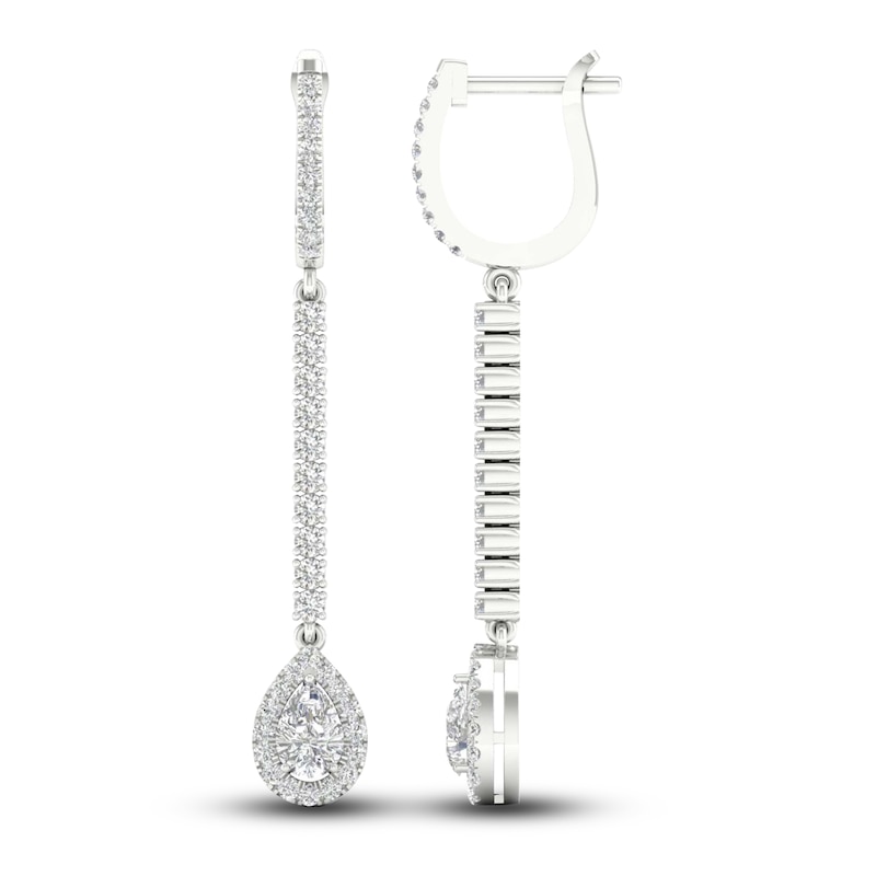 Lab-Created Diamond Dangle Earrings 1-1/2 ct tw Pear/Round 14K White Gold