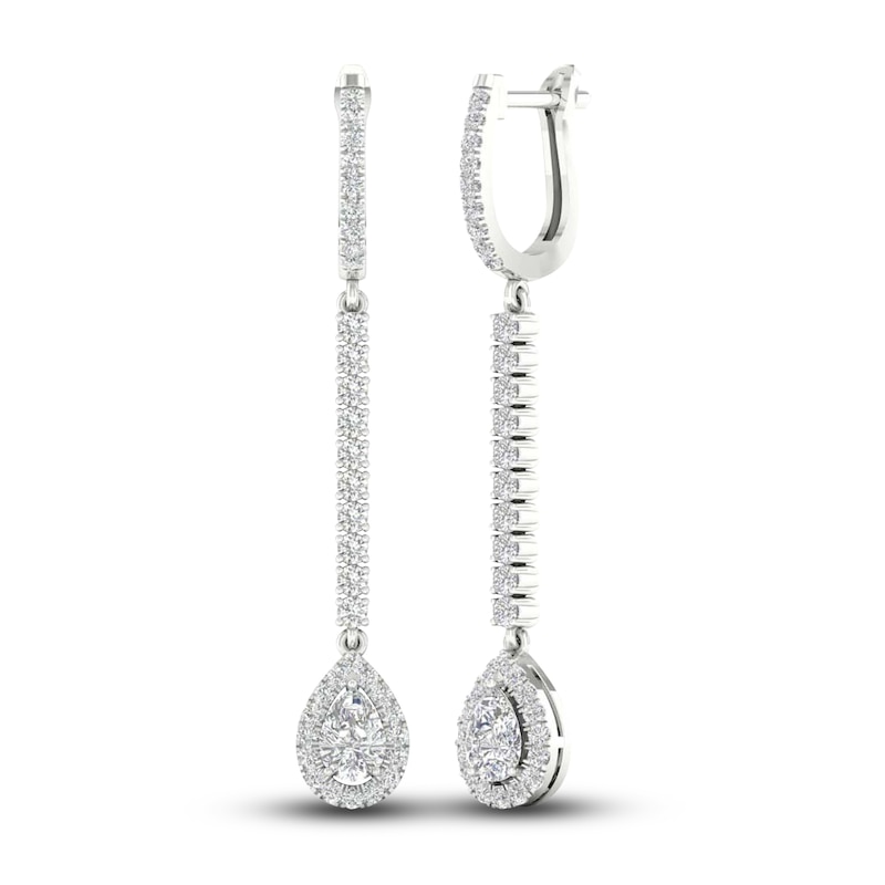 Lab-Created Diamond Dangle Earrings 1-1/2 ct tw Pear/Round 14K White Gold