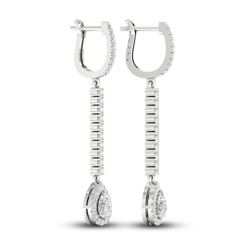 Lab-Created Diamond Dangle Earrings 1-1/2 ct tw Pear/Round 14K White Gold