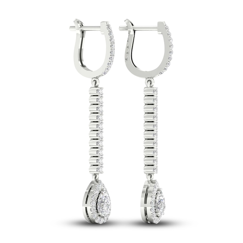 Main Image 4 of Lab-Grown Diamond Dangle Earrings 1-1/2 ct tw Pear/Round 14K White Gold