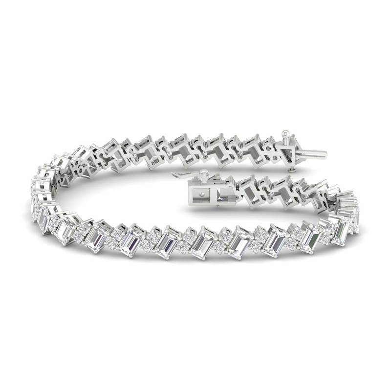 Lab-Grown Diamond Tennis Bracelet 8-1/2 ct tw Emerald/Round 14K White Gold