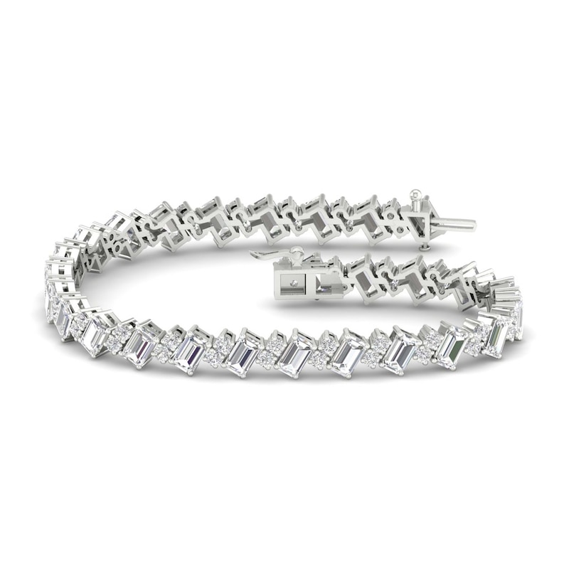 Lab-Created Diamond Tennis Bracelet 8-1/2 ct tw Emerald/Round 14K White Gold