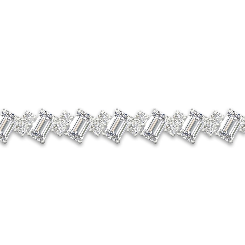 Lab-Created Diamond Tennis Bracelet 8-1/2 ct tw Emerald/Round 14K White Gold