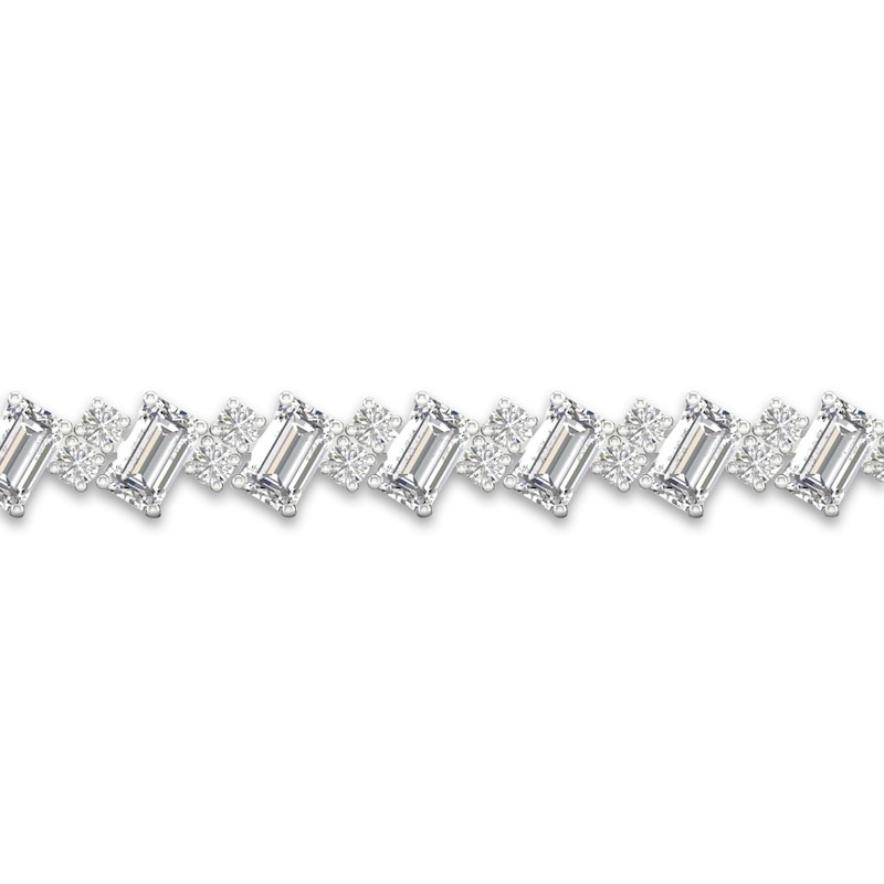 Main Image 2 of Lab-Grown Diamond Tennis Bracelet 8-1/2 ct tw Emerald/Round 14K White Gold