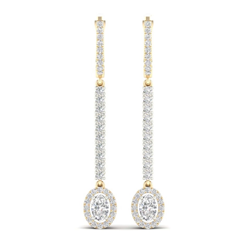 Main Image 1 of Lab-Grown Diamond Dangle Earrings 1-1/2 ct tw Oval/Round 14K Yellow Gold