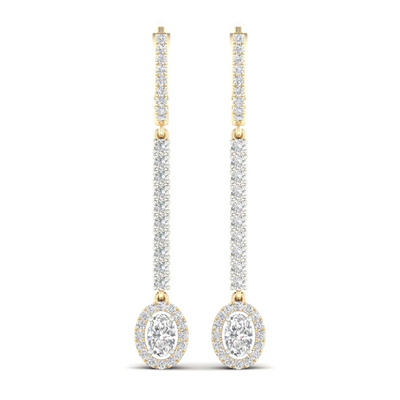 Lab-Created Diamond Dangle Earrings 1-1/2 ct tw Oval/Round 14K Yellow Gold