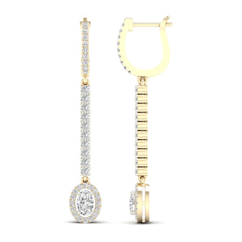 Lab-Created Diamond Dangle Earrings 1-1/2 ct tw Oval/Round 14K Yellow Gold