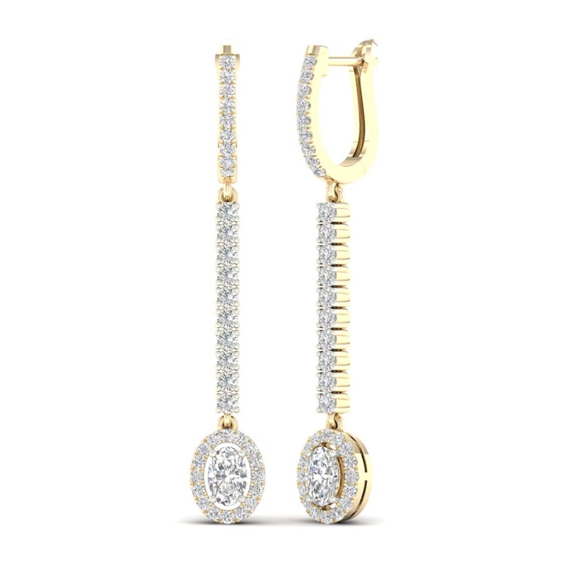 Lab-Created Diamond Dangle Earrings 1-1/2 ct tw Oval/Round 14K Yellow Gold