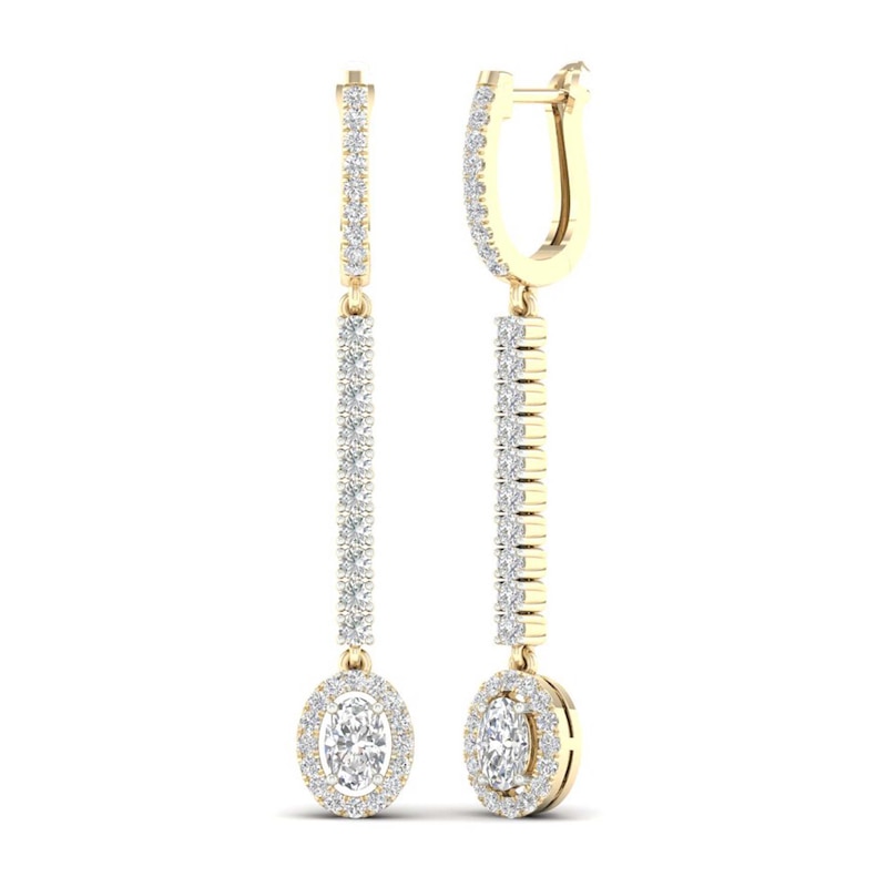 Main Image 3 of Lab-Grown Diamond Dangle Earrings 1-1/2 ct tw Oval/Round 14K Yellow Gold