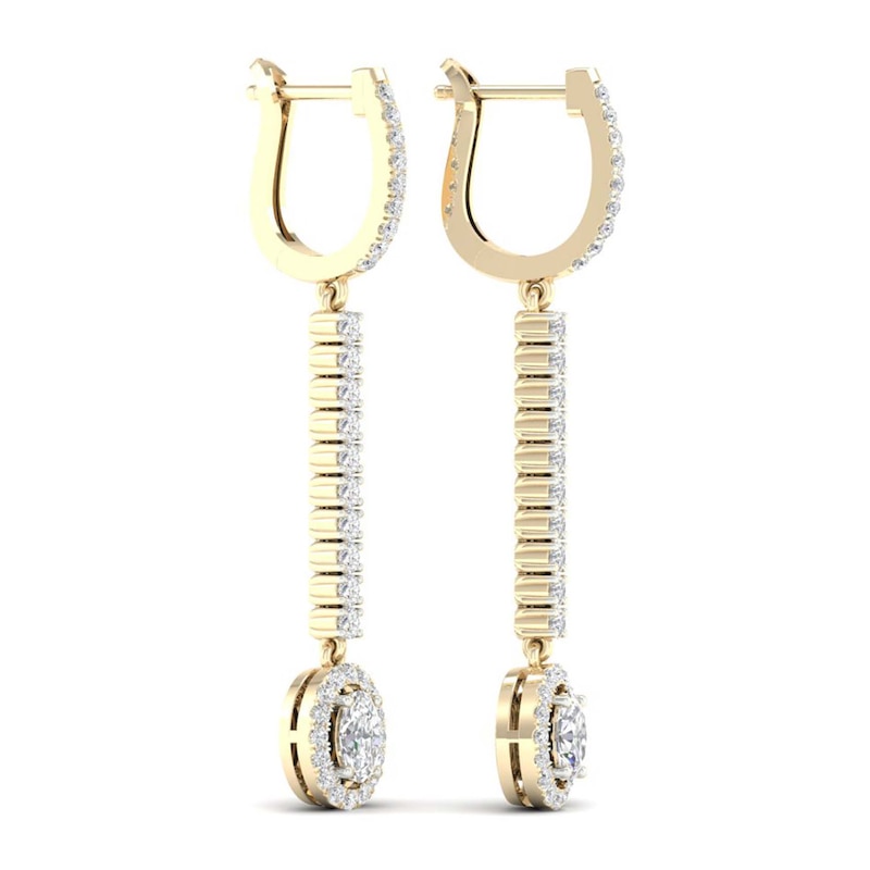 Lab-Created Diamond Dangle Earrings 1-1/2 ct tw Oval/Round 14K Yellow Gold
