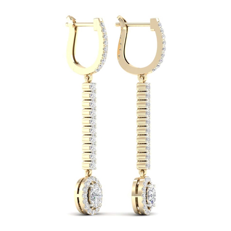 Main Image 4 of Lab-Grown Diamond Dangle Earrings 1-1/2 ct tw Oval/Round 14K Yellow Gold