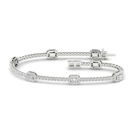 Lab-Created Diamond Fashion Bracelet 3 ct tw Emerald/Round 14K White Gold