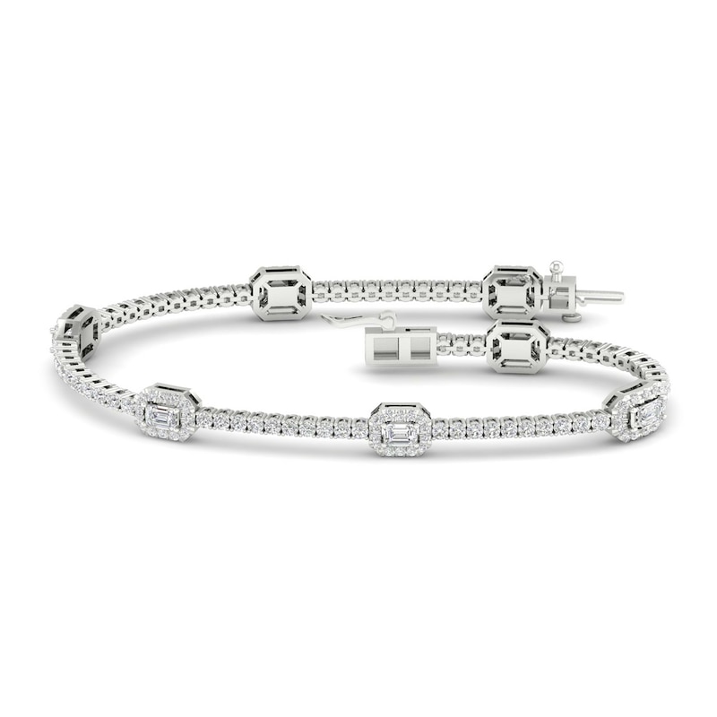 Main Image 1 of Lab-Grown Diamond Fashion Bracelet 3 ct tw Emerald/Round 14K White Gold
