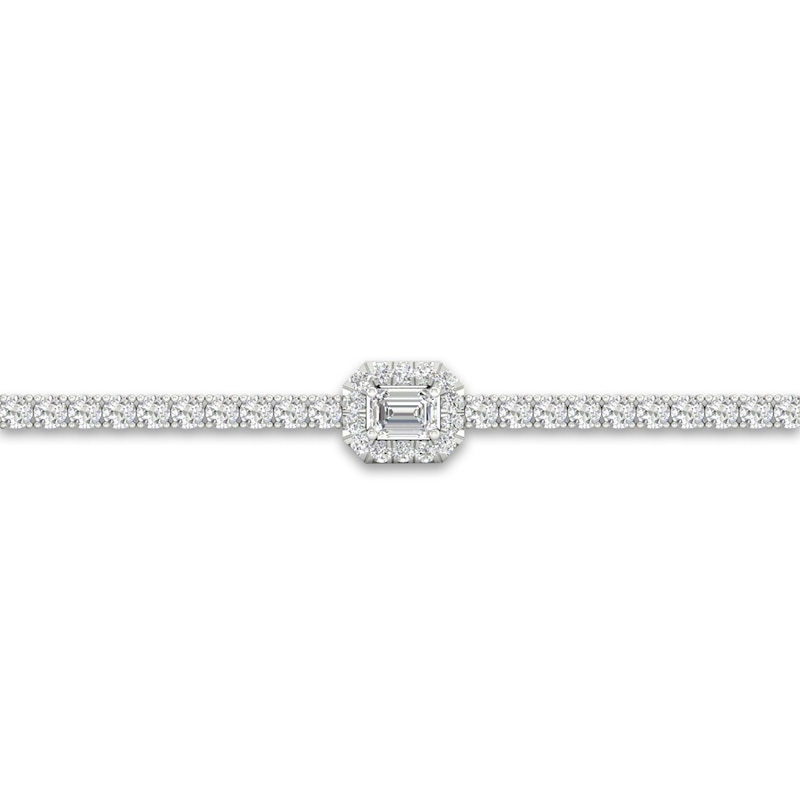 Main Image 2 of Lab-Grown Diamond Fashion Bracelet 3 ct tw Emerald/Round 14K White Gold