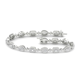 Lab-Grown Diamond Tennis Bracelet 5-1/2 ct tw Emerald/Pear/Round 14K White Gold