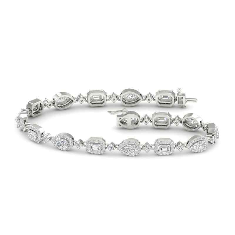 Lab-Created Diamond Bracelet 5-1/2 ct tw Emerald/Pear/Round 14K White Gold