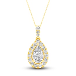 Lab-Created Diamond Pendant Necklace 3/4 ct tw Pear/Round 14K Yellow Gold
