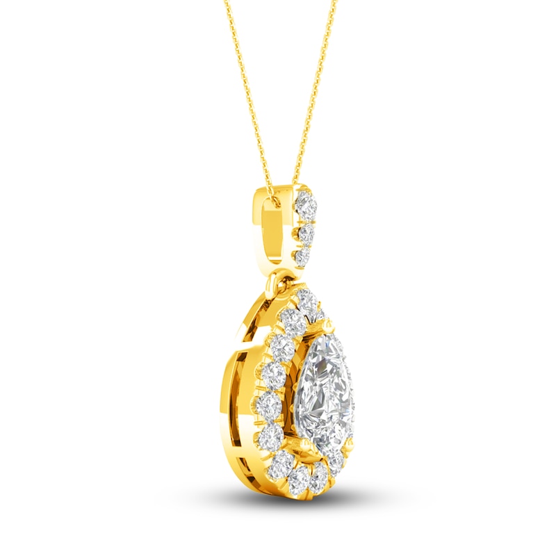 Main Image 2 of Lab-Grown Diamond Pendant Necklace 3/4 ct tw Pear/Round 14K Yellow Gold