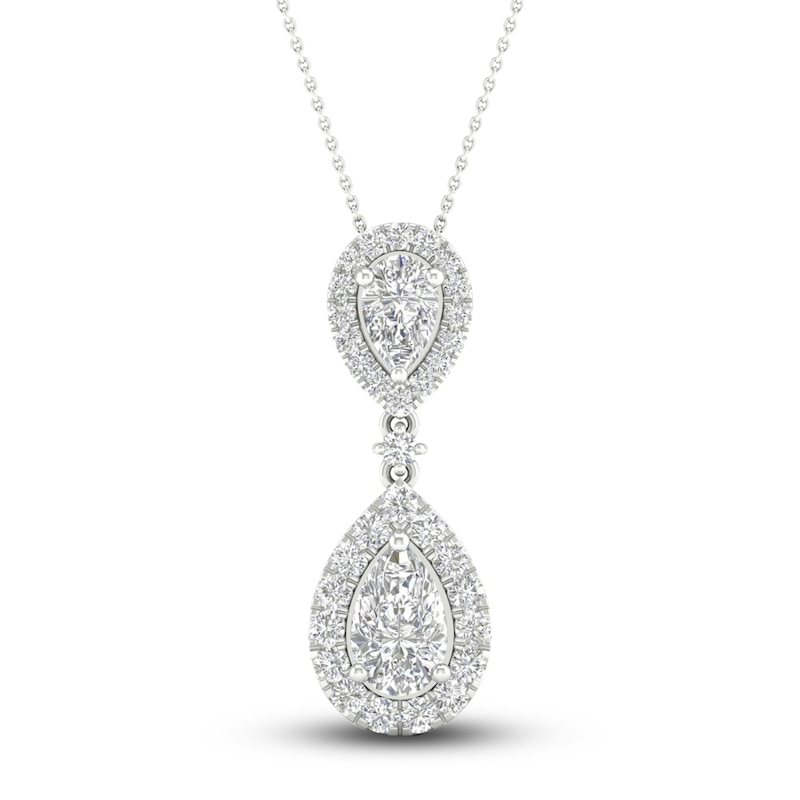 Main Image 1 of Lab-Grown Diamond Pendant Necklace 1 ct tw Pear/Round 14K White Gold