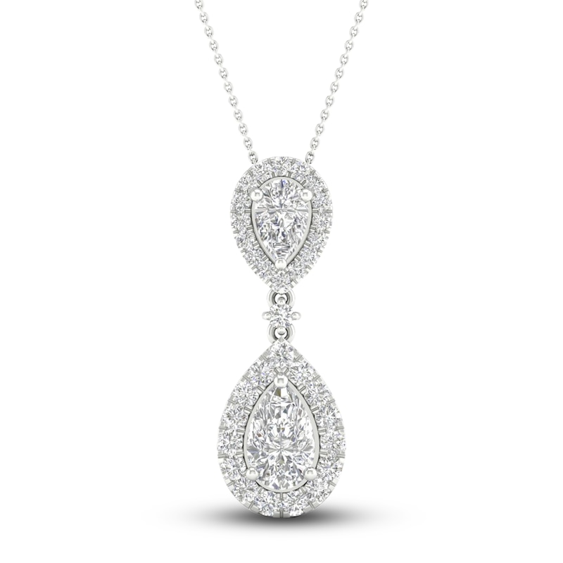 Lab-Created Diamond Pendant Necklace 1 ct tw Pear/Round 14K White Gold