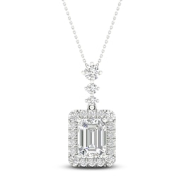 Lab-Grown Diamond Pendant Necklace 1-1/2 ct tw Round/Emerald 14K White Gold