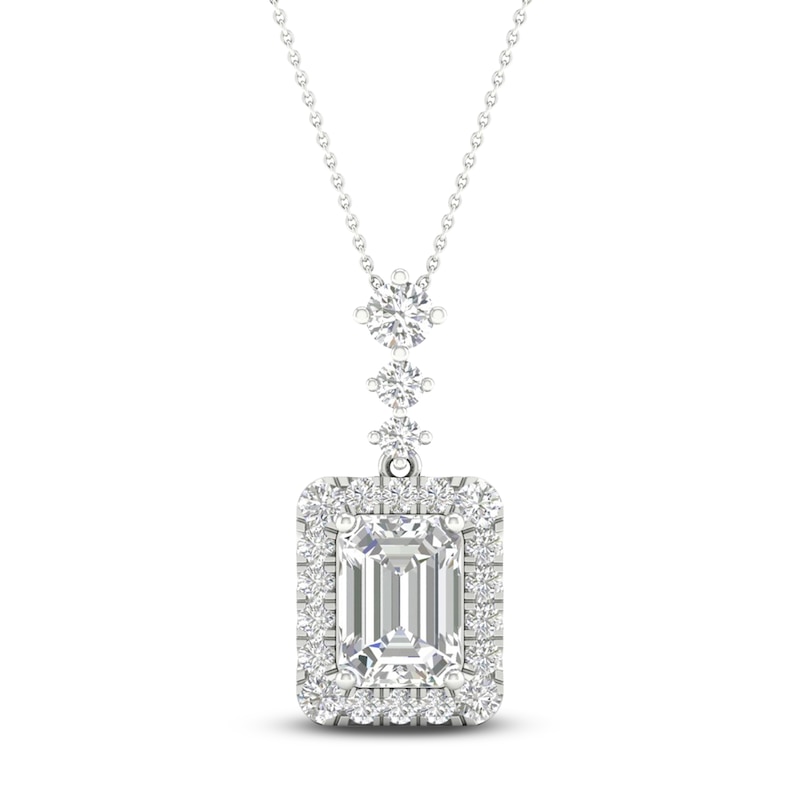 Main Image 1 of Lab-Grown Diamond Pendant Necklace 1-1/2 ct tw Round/Emerald 14K White Gold