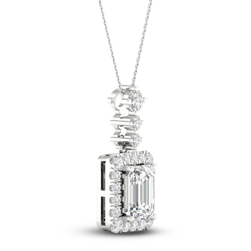 Main Image 2 of Lab-Grown Diamond Pendant Necklace 1-1/2 ct tw Round/Emerald 14K White Gold