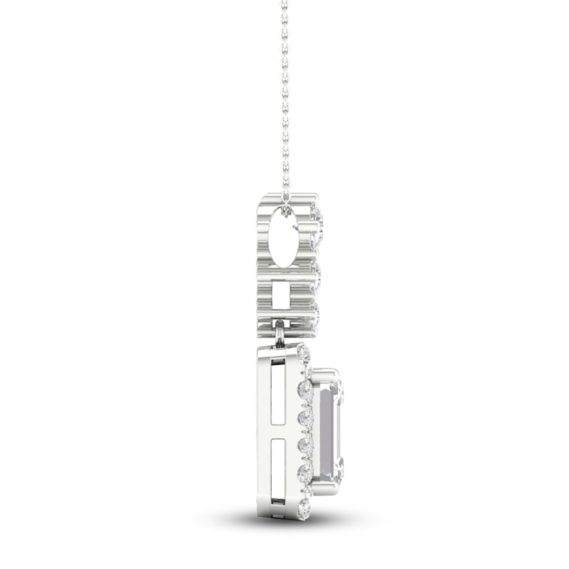 Main Image 4 of Lab-Grown Diamond Pendant Necklace 1-1/2 ct tw Round/Emerald 14K White Gold